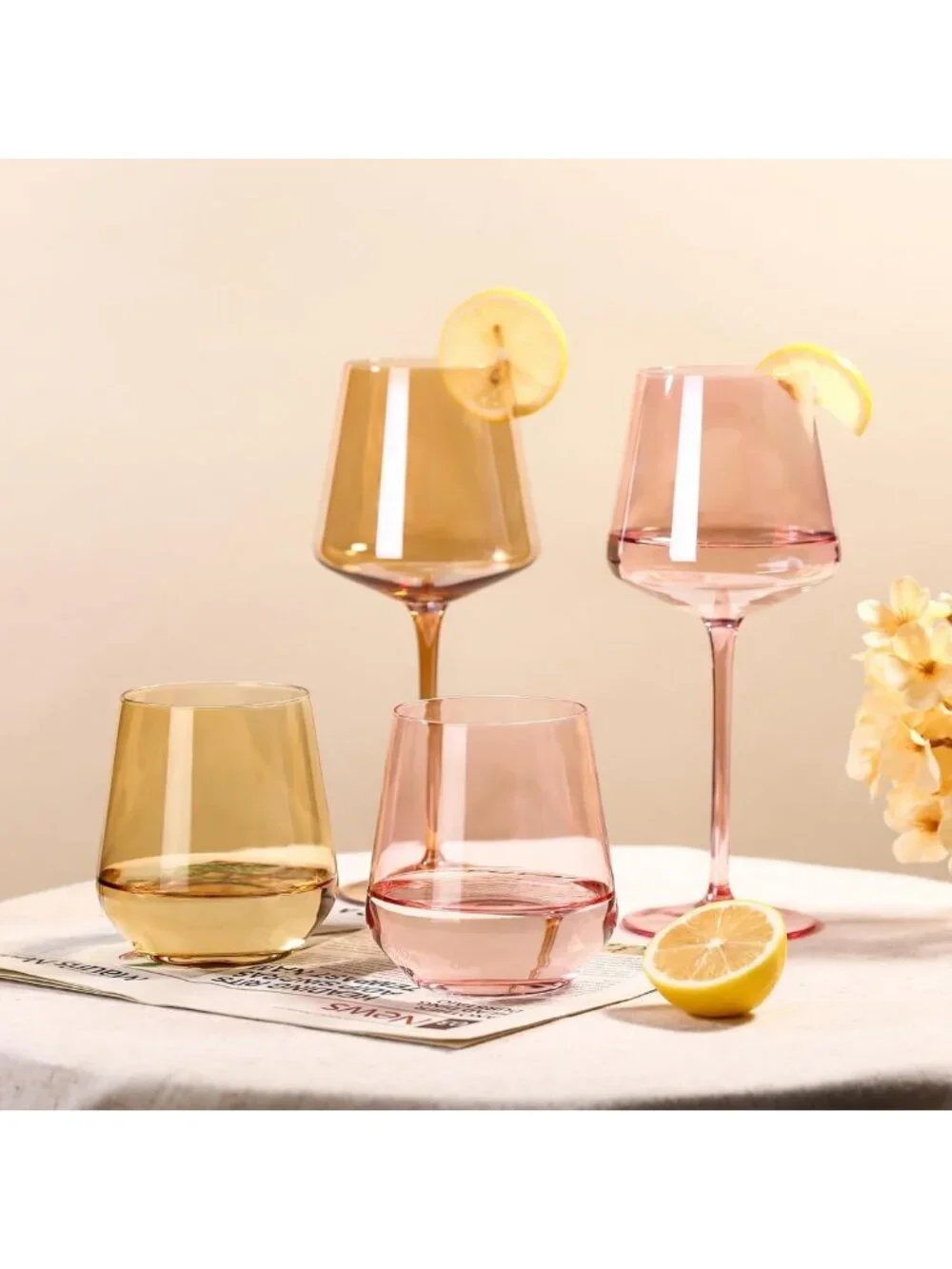 Colorful Stemless Wine Glasses Set of 6 - Hand-Blown 17 oz Crystal Glassware